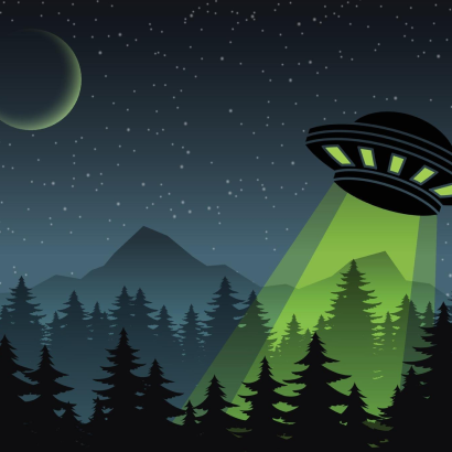 cartoon-version-design-of-ufo-over-the-forest-vector